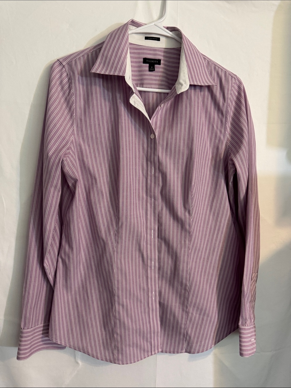 Talbots Lavender-Pink and White Striped Button-Down Blouse